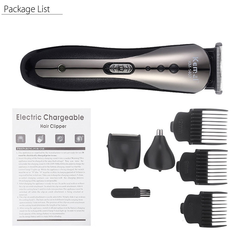 Kemei Alat Cukur Elektrik Hair Trimmer Shaver Rechargeable - KM-1407 - Black - 7BHX0CBK