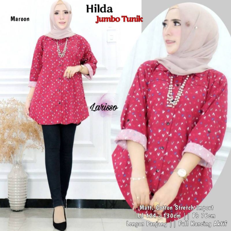 Hilda tunik atasan top jumbo bigsize katun street import lengan panjang kancing aktif