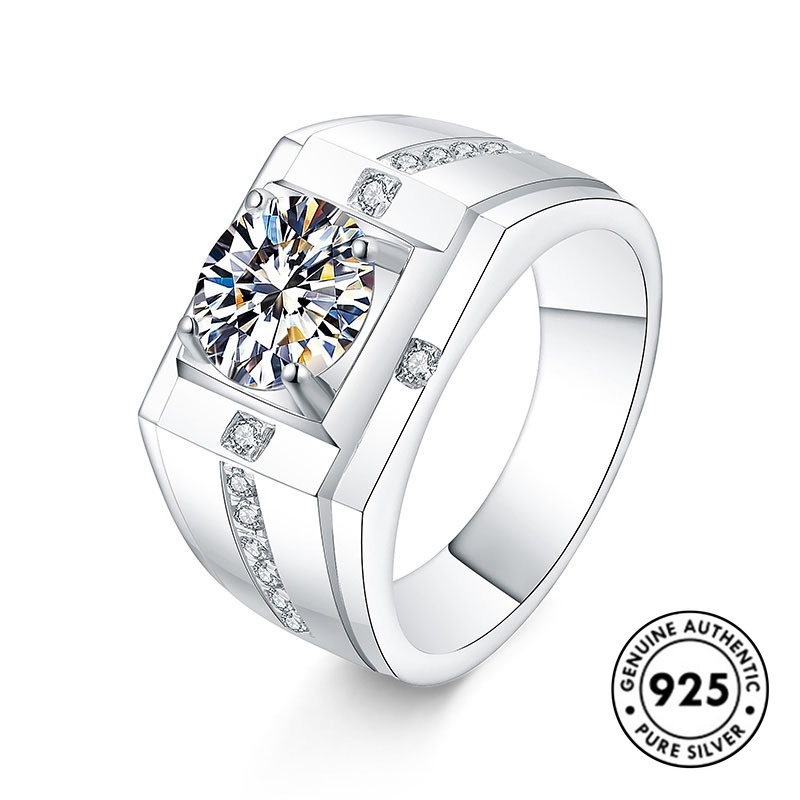 Cincin Model Terbuka Bahan S925 Silver Aksen Berlian Untuk Pria