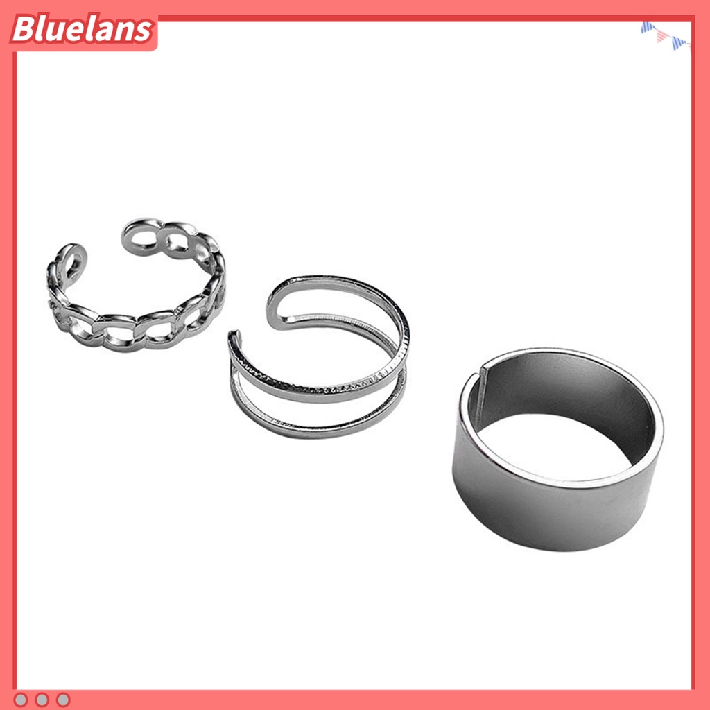 3pcs / Set Cincin Jari Model Terbuka Bahan Alloy Dapat Disesuaikan Gaya Retro Punk Hip Hop Untuk Wanita
