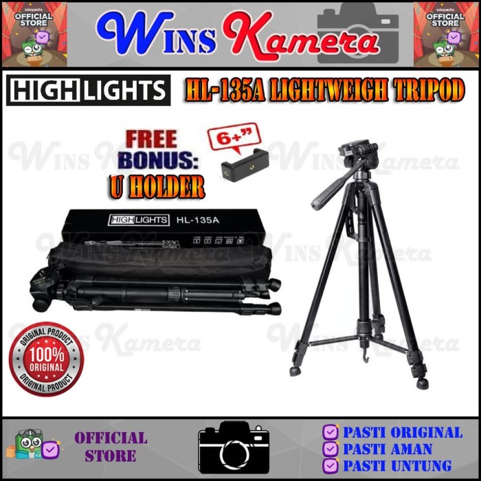 Tripod Tripod HIGHLIGHTS HL-135A for DSLR / Mirrorless / Phone Original(K9R8) Tripod Stabilizer HP T