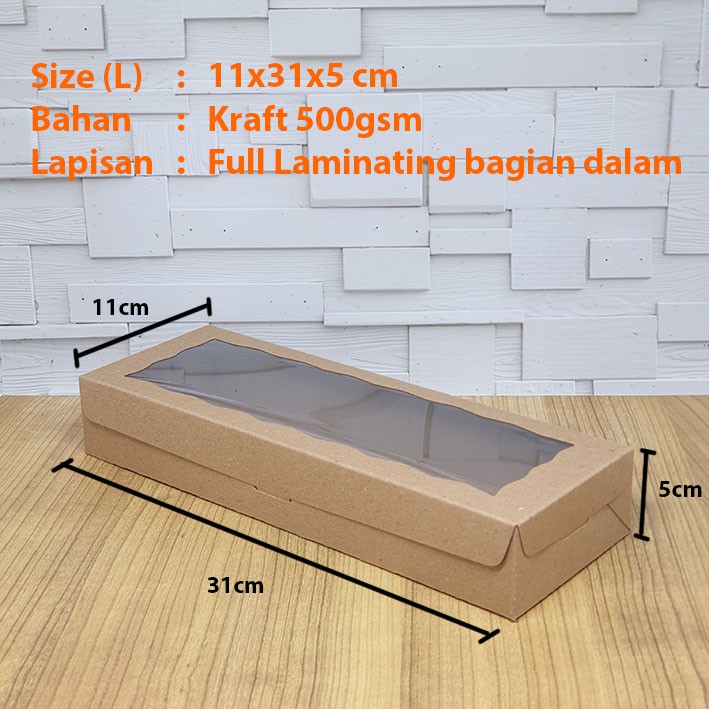 

Box / Dus / Kotak kue brownies laminasi Size L (11x31x5)