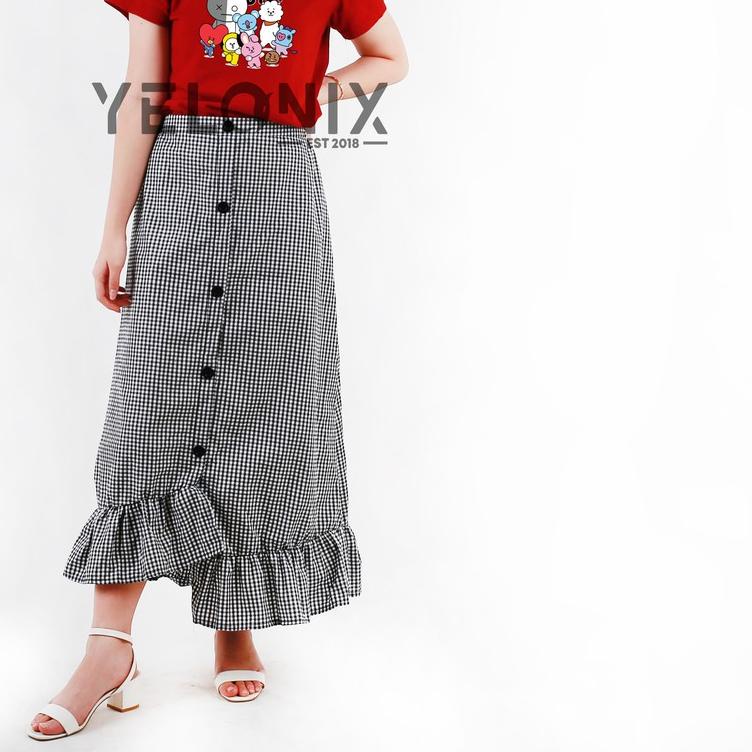 ⅍ Rok ZENIA PANJANG Skirt Tartan Kotak Ruffle - YELONIX ❀