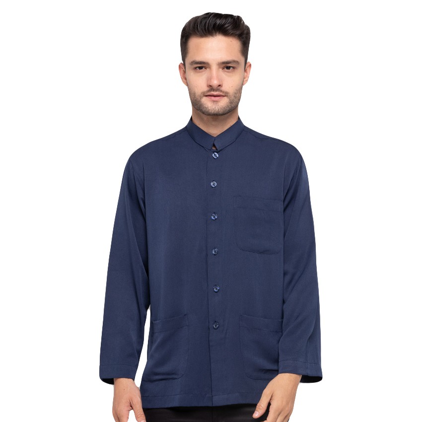 SHOHIB Baju koko Lengan Panjang HABIBI-BIRU NAVY