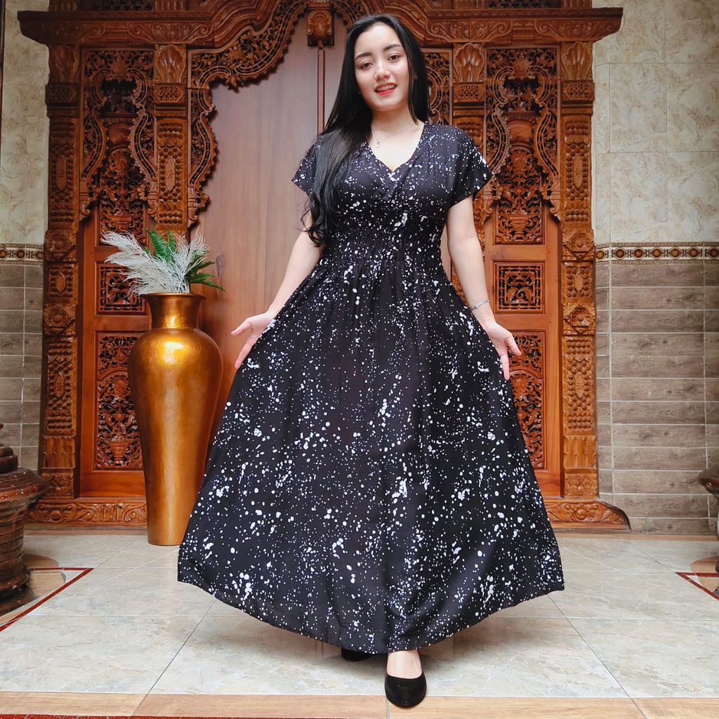 DASTER MOZA PRINT | BALI LONGDRESS-GALAXY BLACK