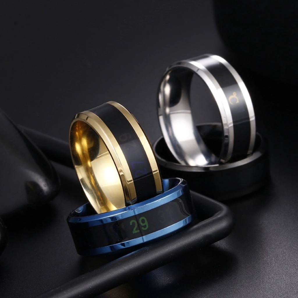 Cincin Titanium Pria Wanita Unisex Pengukur Suhu Tubuh