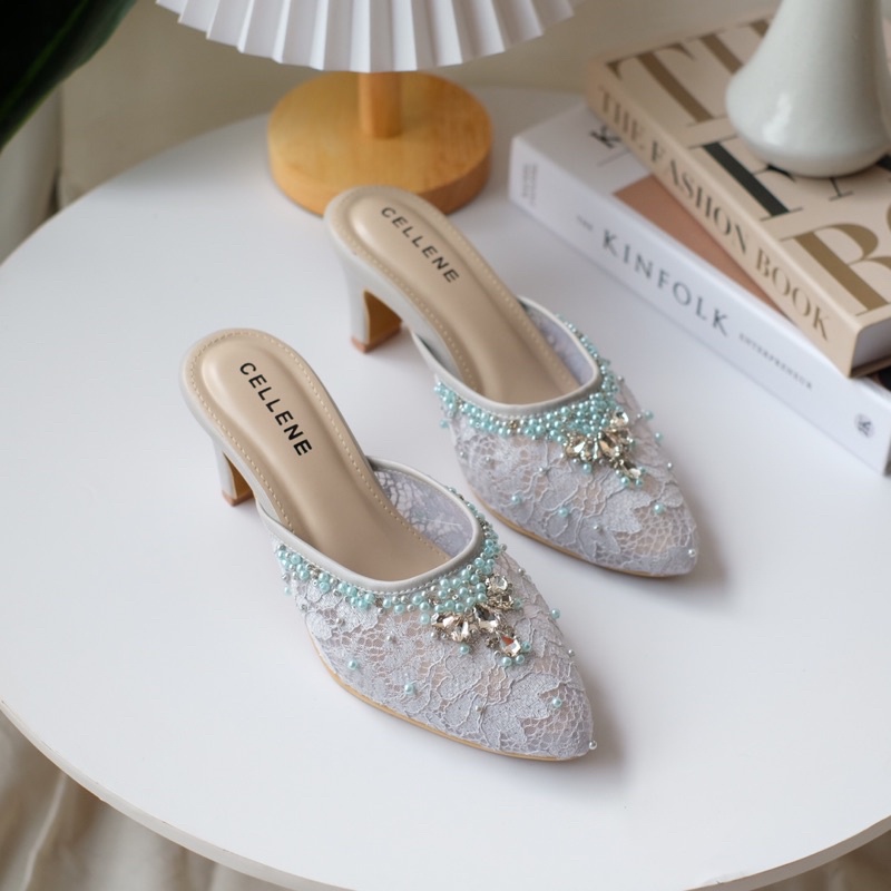 𝗖𝗘𝗟𝗟𝗘𝗡𝗘 Iseul Beads Heels 5warna | Wedding shoes 7 cm selop brokat payet pengantin