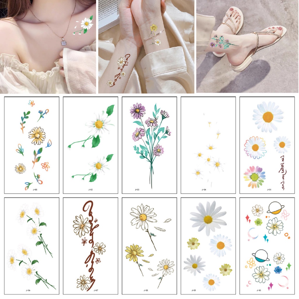 Stiker Tattoo Daisy &amp; Flowers Besar | Tato Temporer | Waterproof