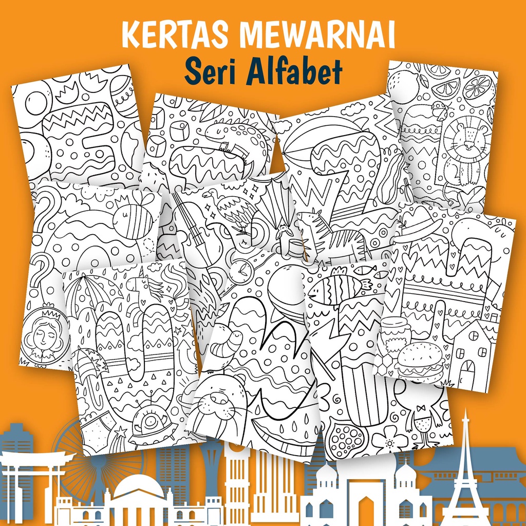 Kertas Gambar dan Mewarnai Untuk Anak Ukuran A3+ Tema Alfabet, Mainan Edukasi Anak