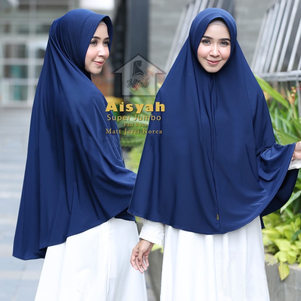 Kerudung Instan Jersey Jumbo Aisyah M,L,XL,XXL Jilbab Jersey Premium Hijab Bergo Polos Rumah Hija'b-NAVY