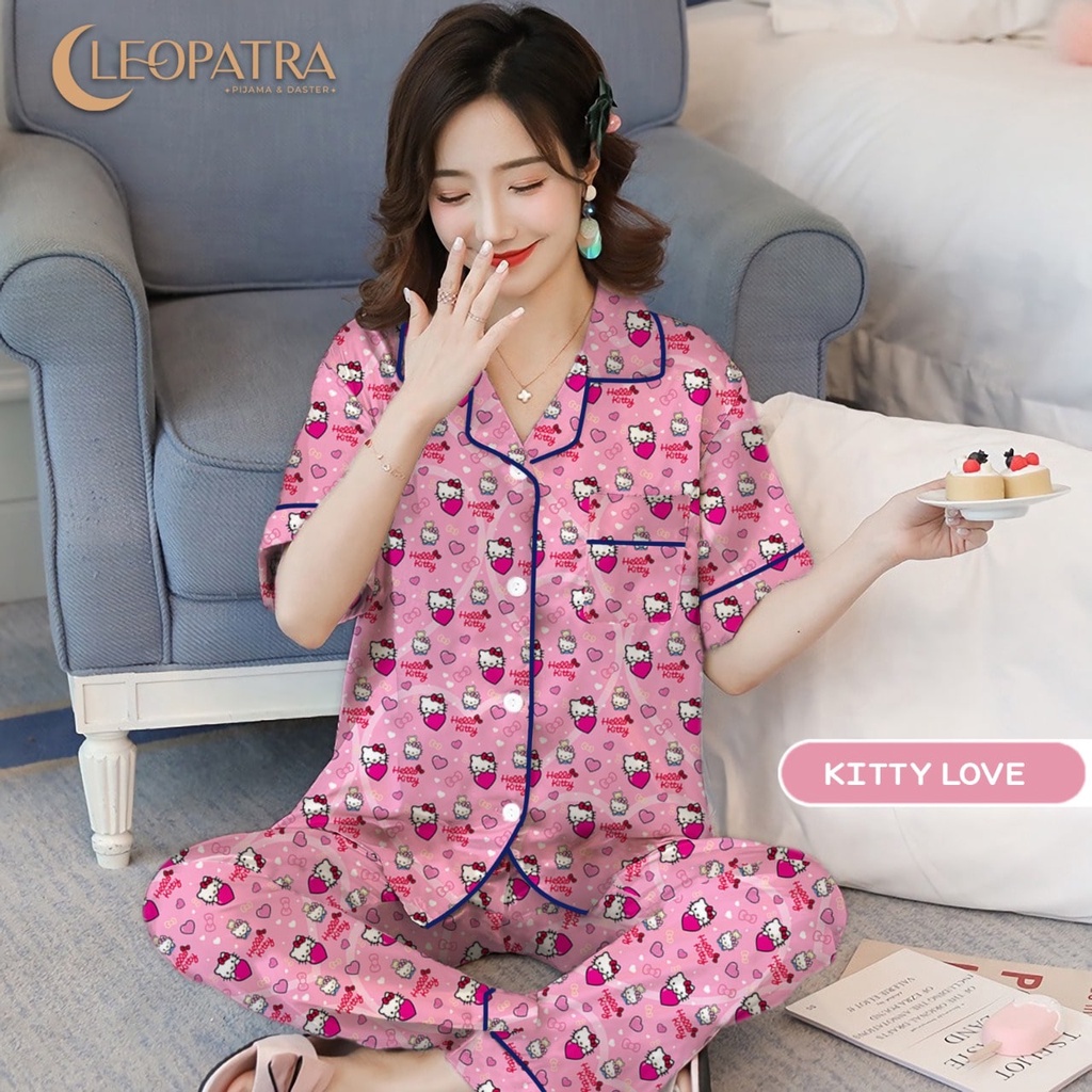 Piyama Dewasa CP Size L / Piyama Cewek / Baju Tidur Cowok-Kitty Love