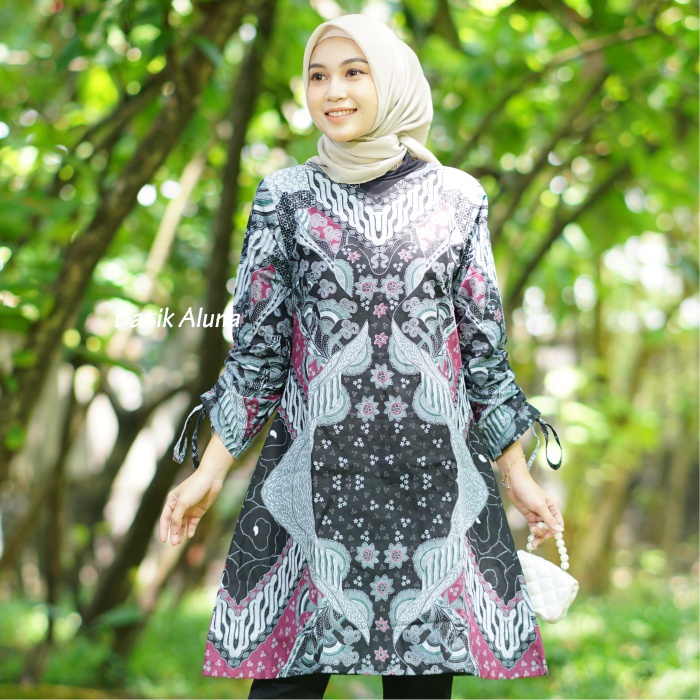 Baju Wanita Blouse Batik Tunik Katun Premium Adhem Cocok Untuk Kerja Batik Aluna TBA 104