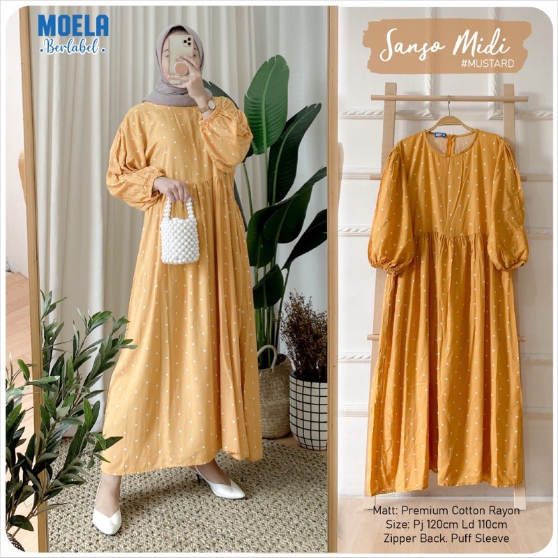 Dress Gamis Sanso Midi Mustard Ld 110 by Original Moela Berlabel