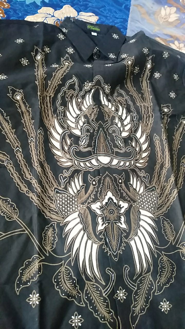Aftana Hitam Pendek Kemeja Batik Pria Full Furing Bahan Katun Halus Sragenan