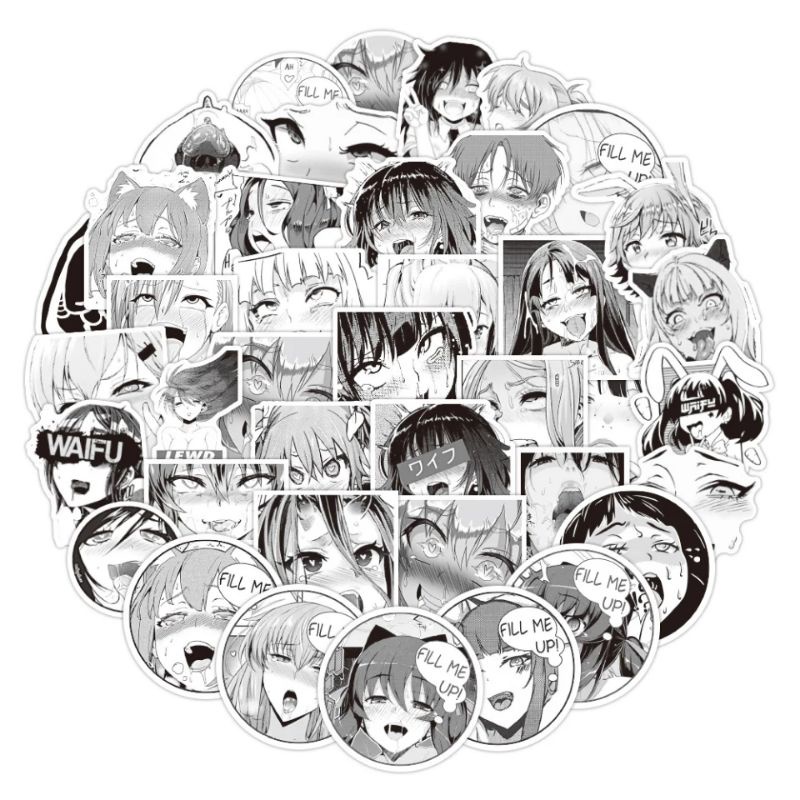 

50pcs Stiker waifu Anime face Bahan Vinyl Anti Air Stickers aesthetic for outdoor and indoor stiker