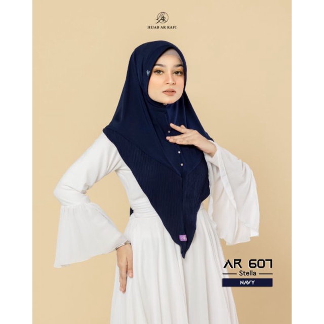[COD] Jilbab Instan terbaru // Hijab bergo Instan variasi Plisket dan akrilik  AR 607 ORI by AR RAFI-Navy