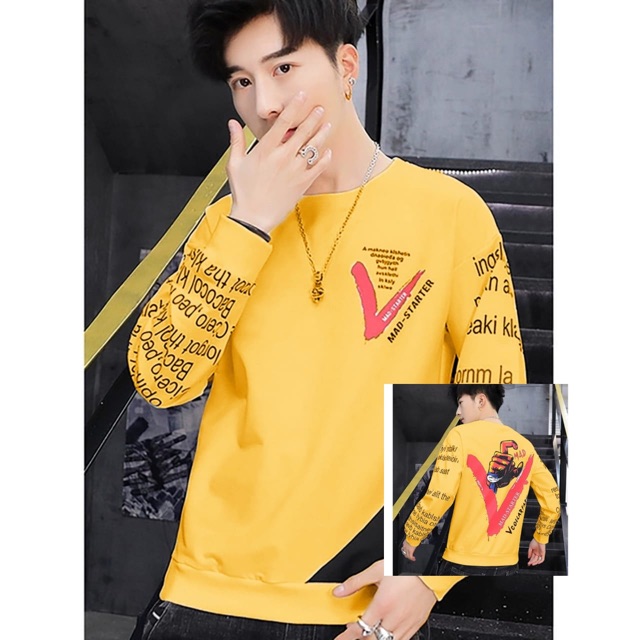 BAJU SWEATER COWOK SWETER PRIA LENGAN PANJANG MAD FASHION MOTIF KEKINIAN