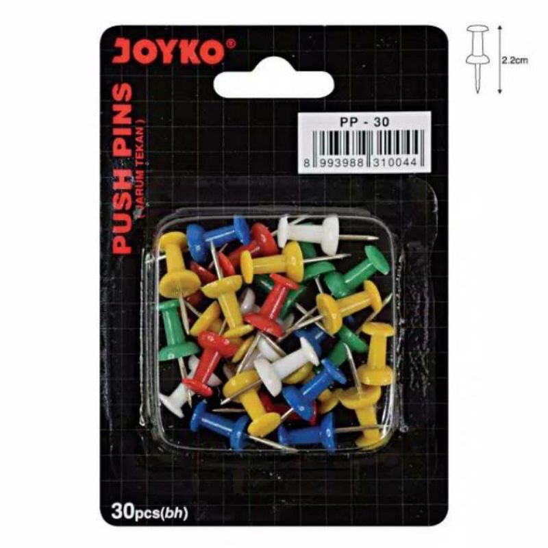 

Push Pins / Paku Pin Warna PP 30 isi 30 Buah merk Joyko