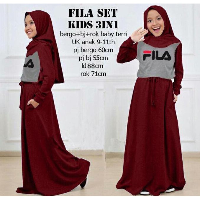 Fila Set Kids 3In1 Maron, Baju Muslim Anak