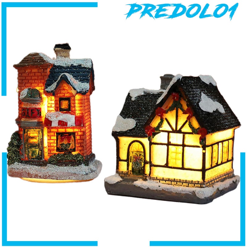 [PREDOLO1] 2x Mini Christmas Snow House LED Village Dollhouse Set Table Garden Decor