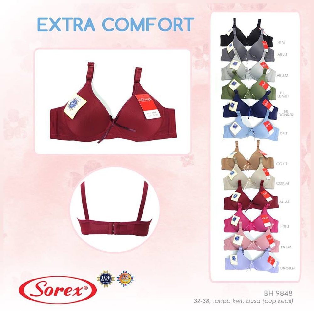 Bra 9848 Bra Extra Comfort Tanpa Kawat Busa Tipis 32-38 Sorex Best Seller