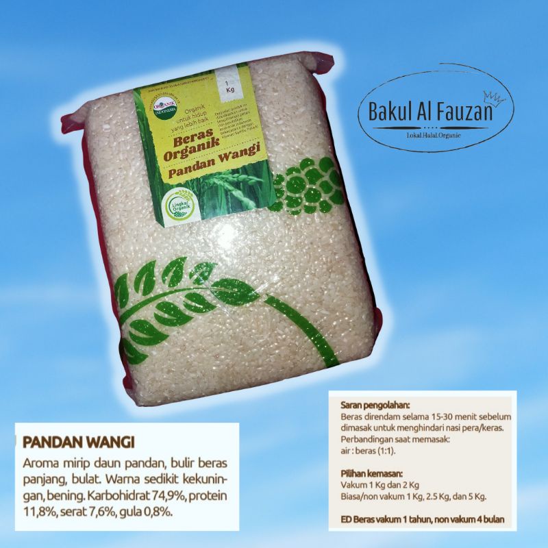 

Beras Organik Pandan Wangi | Rojolele Gebyok | kemasan 1kg | Beras non GMO | Beras lingkar Organik