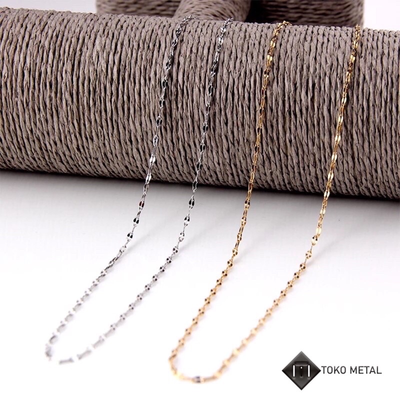 Kalung 100% Titanium Pecah kopi Wanita &amp; pria 2mm Panjang 45 &amp; 50 Anti Karat [Toko Metal]