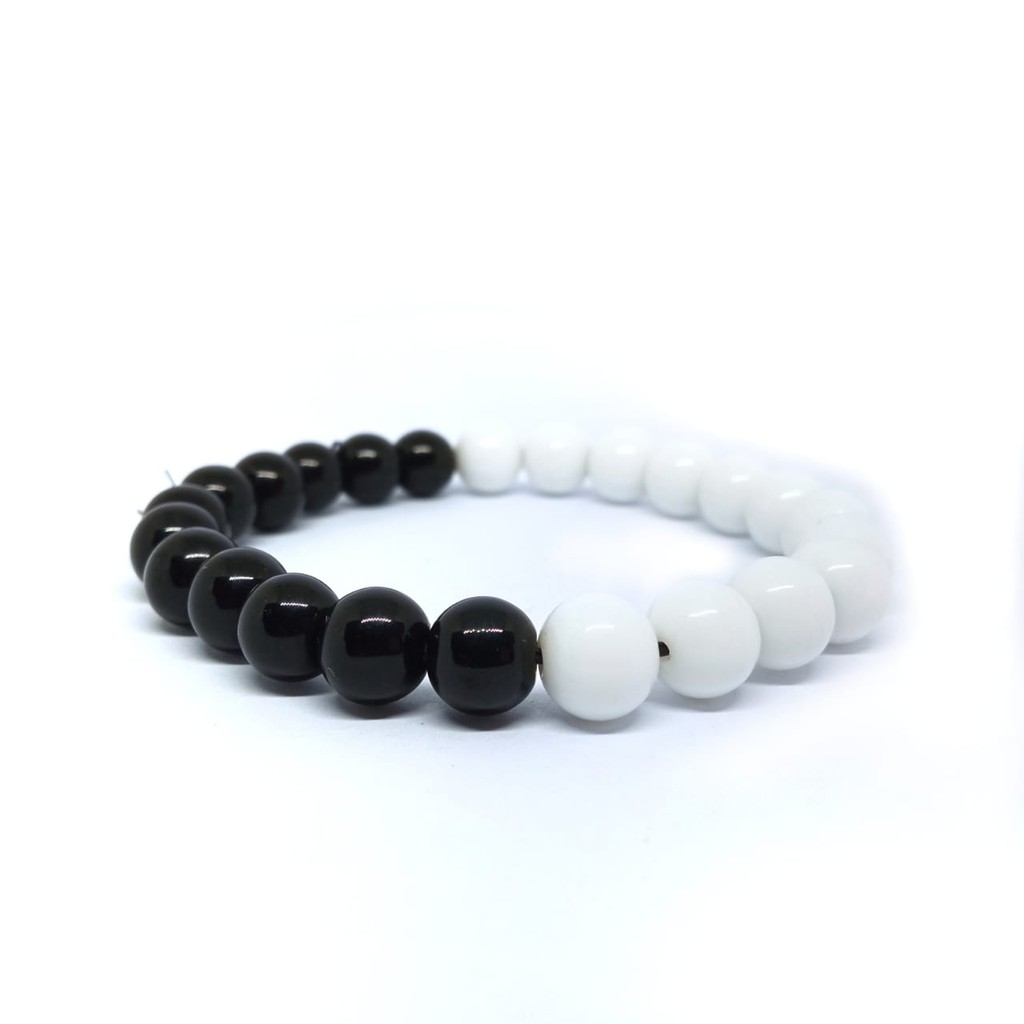 GELANG BATU NATURAL YIN YANG GIOK PUTIH X ONIX DIM 8MM ELASTIS