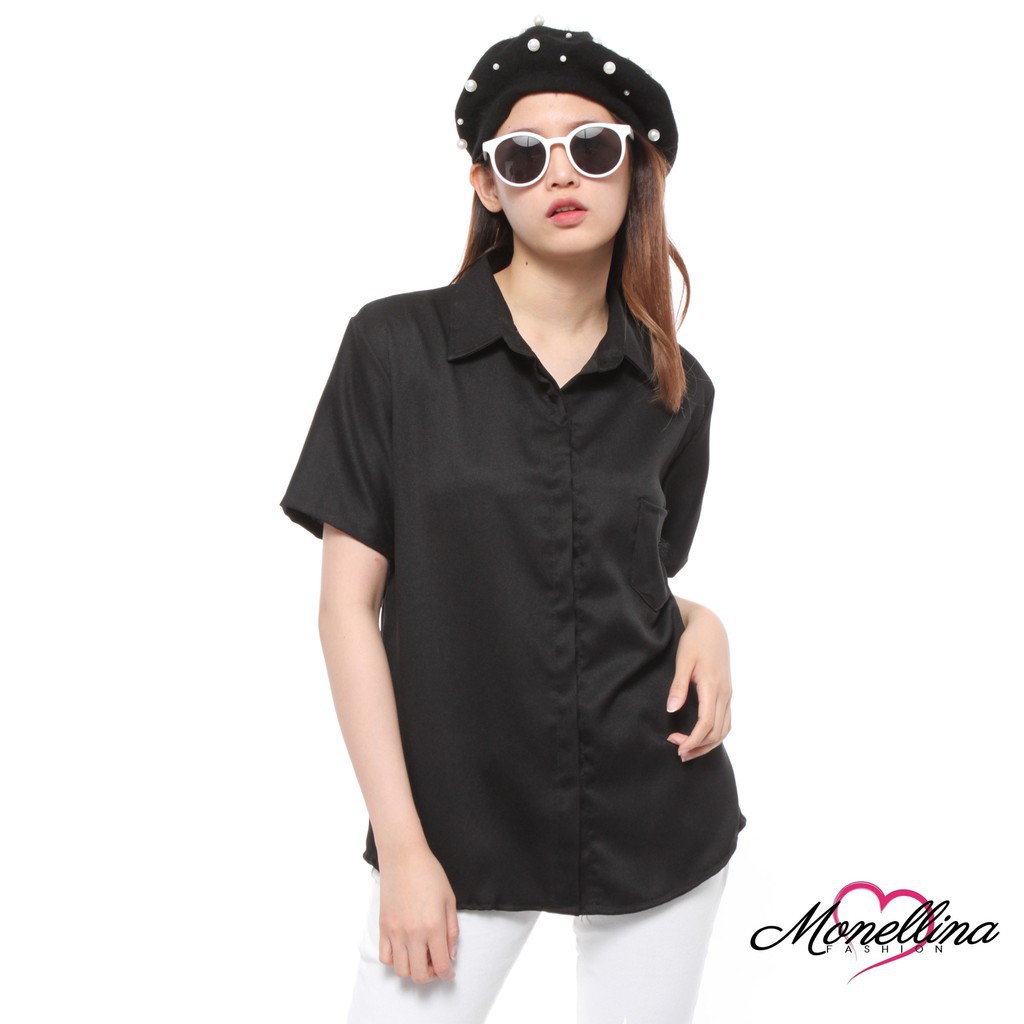 Bery- Kemeja Basic Polos lengan Pendek wanita/Kemeja Pendek