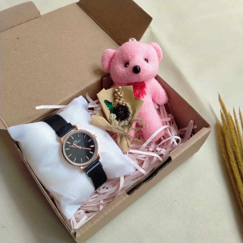 ❤️(PAKET A) GIFTBOX HAMPERS JAM TANGAN CEWEK rantai pasir kado ulang tahun spesial ucapan hadiah wisuda buket bunga murah cantik