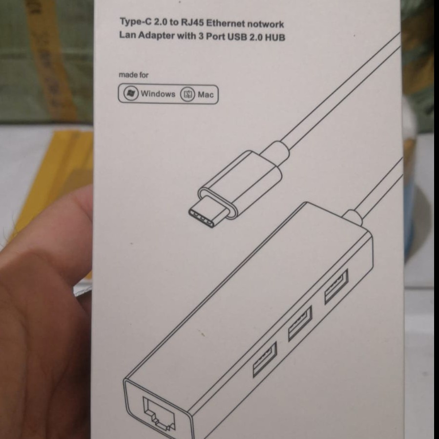 USB TYPE C 3.1 TO LAN ADAPTER WITH USB HUB 3 PORT - USB TIPE C TO RJ45