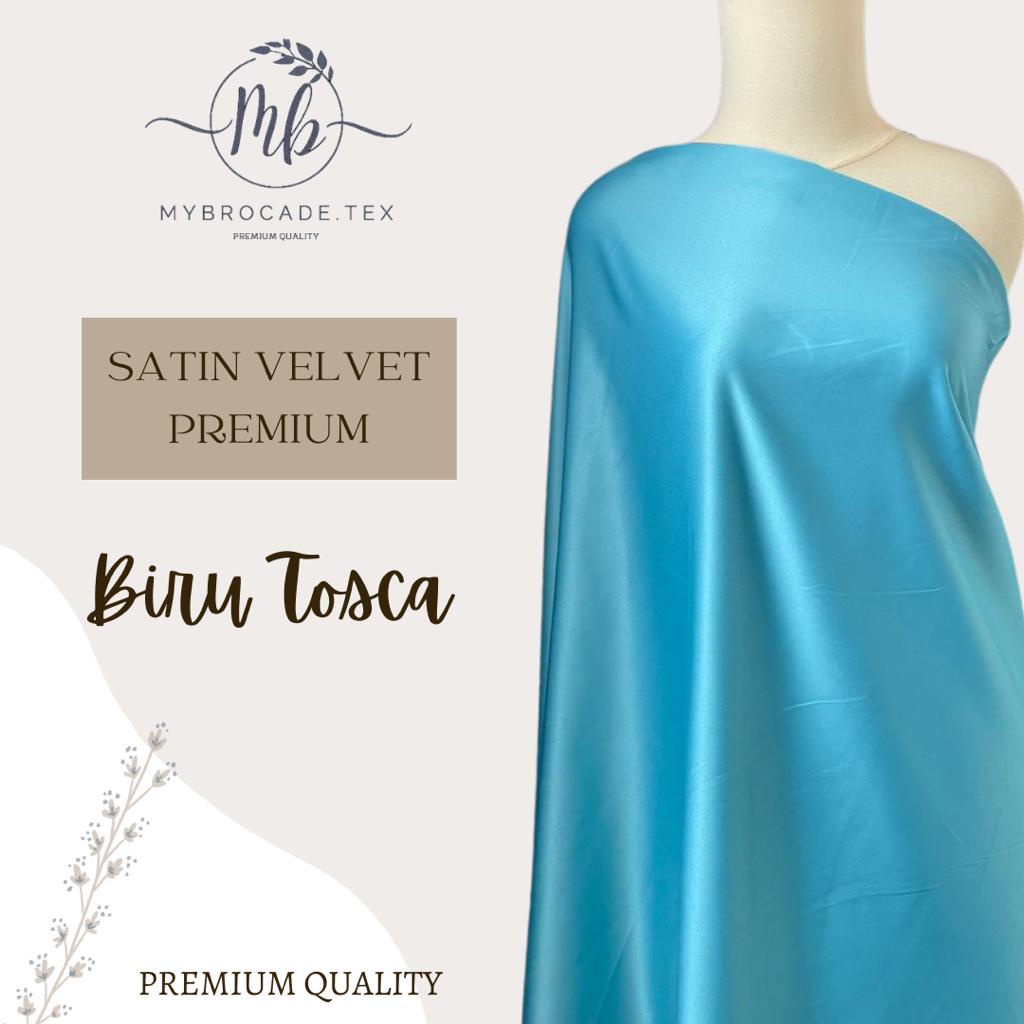 Bahan Kain Satin Velvet Premium Bahan Furing Brukat Murah Warna Biru Tosca Toska