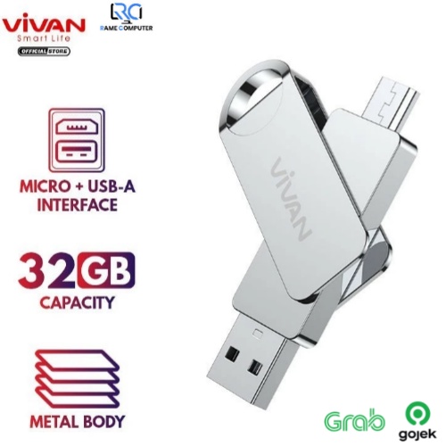 VIVAN VOM123 32GB Dyal Interface Micro &amp; USB-A Metal Body Flahdisk