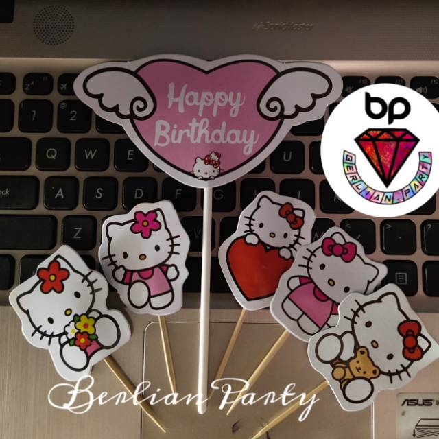 Cake Topper Hello Kitty / Hiasan Kue Kertas Happy Birthday Hello Kitty