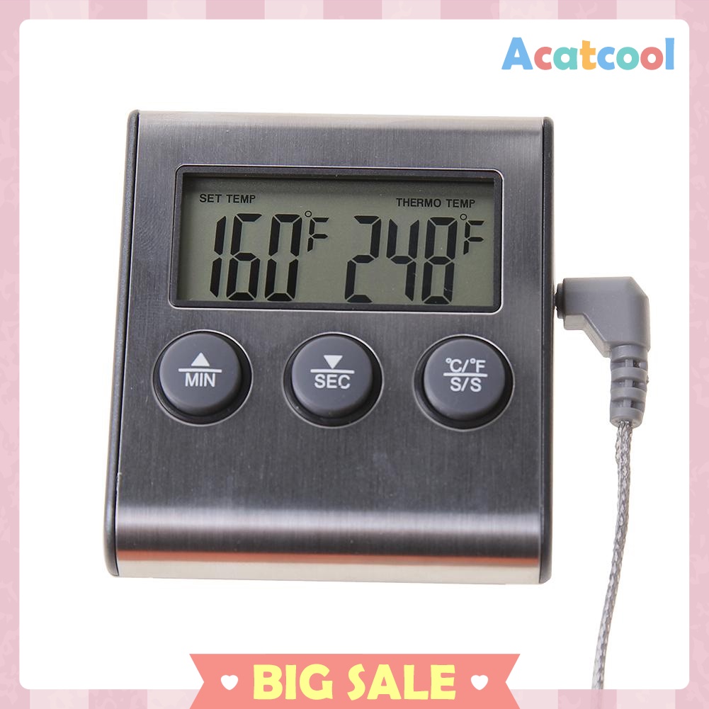 Digital Display Food Thermometer Probe Meat Timer Meter Cook Kitchen Tools