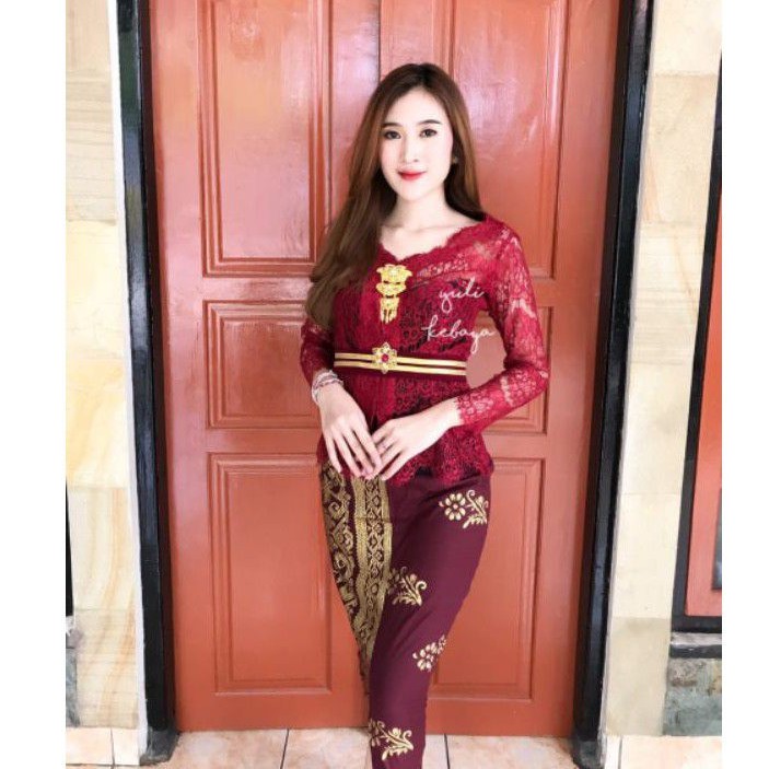 Set Kebaya Bali Jadi Nagita Kancing Depan (bukaan depan) | kebaya busui leher V