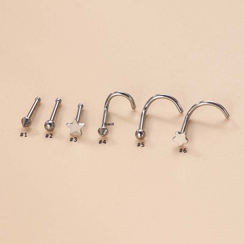 1pc Anting Tindik Hidung Mini Bentuk Kerucut / Bulat / Bintang Bahan Stainless Steel Hypoallergenic