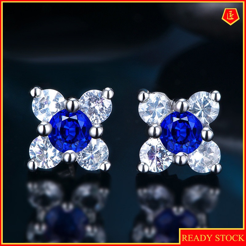 [Ready Stock]Elegant New Chic Blue Diamond Flower Stud Earrings