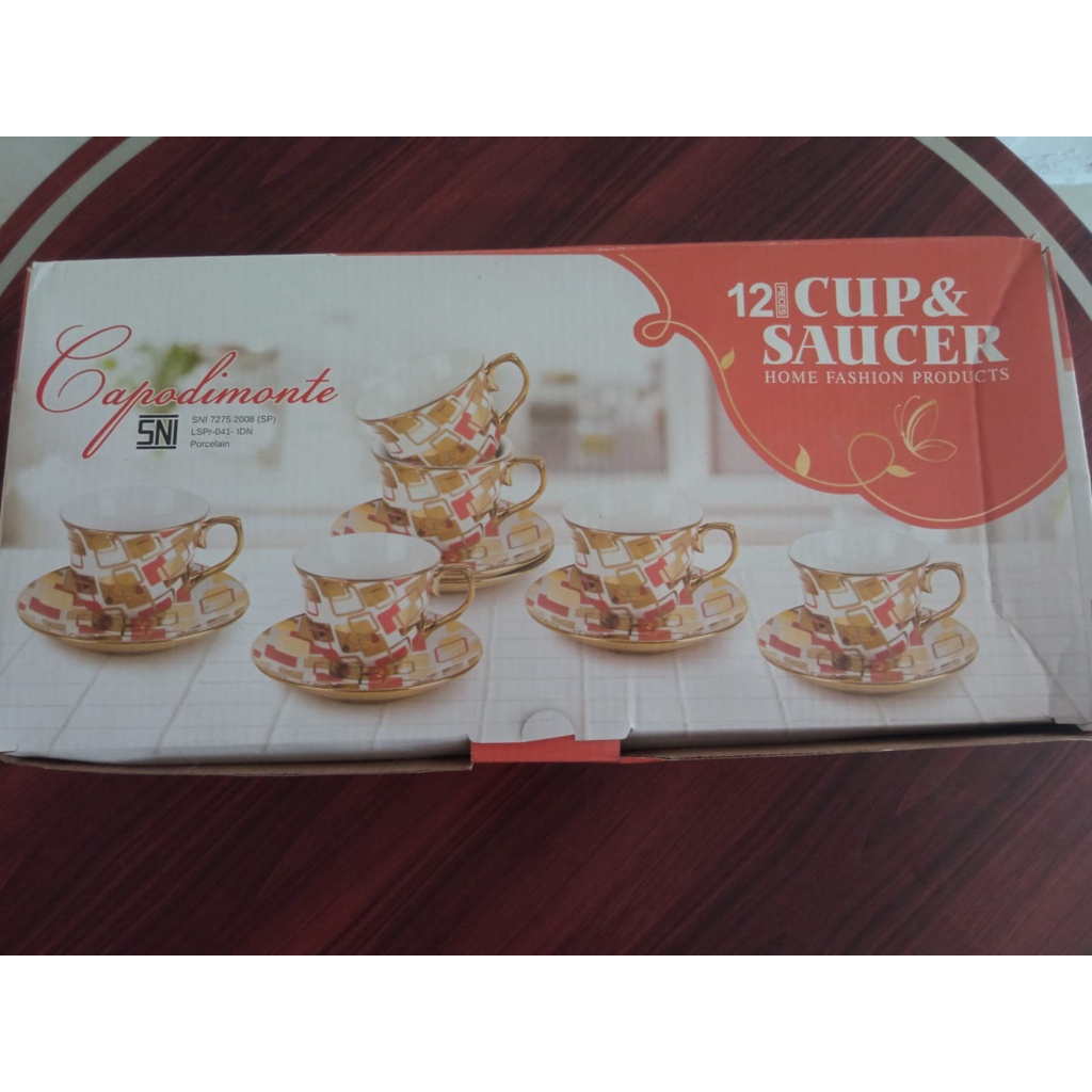 Set Gelas Teh CAPODIMONTE - Terdiri dari 6 Gelas & 6 Tatakan