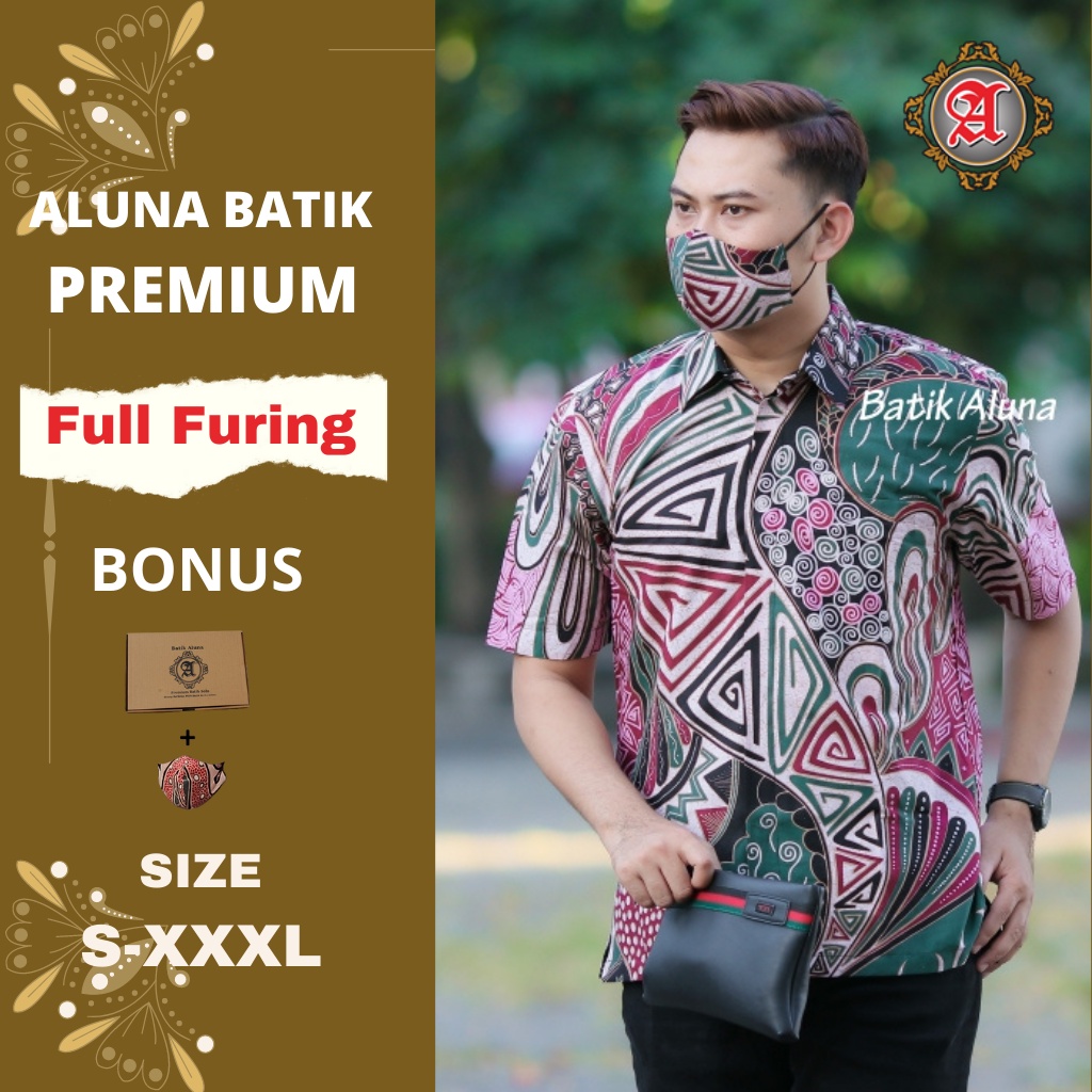 Batik Pria Lengan Pendek Reguler Fit dan Slimfit Full Furing Bahan Katun Prima Premium Modern Aluna 