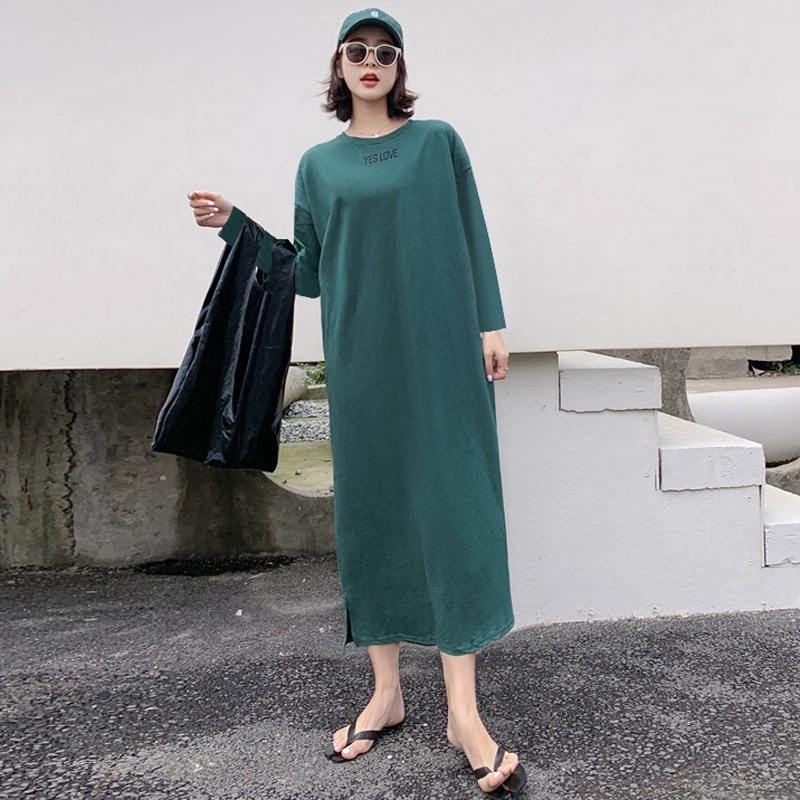 #Sisjuly# Musim Semi dan Musim Panas Musim Panas Lengan Pendek Korea Selebriti Internet Malas Maxi Elegan Gaun