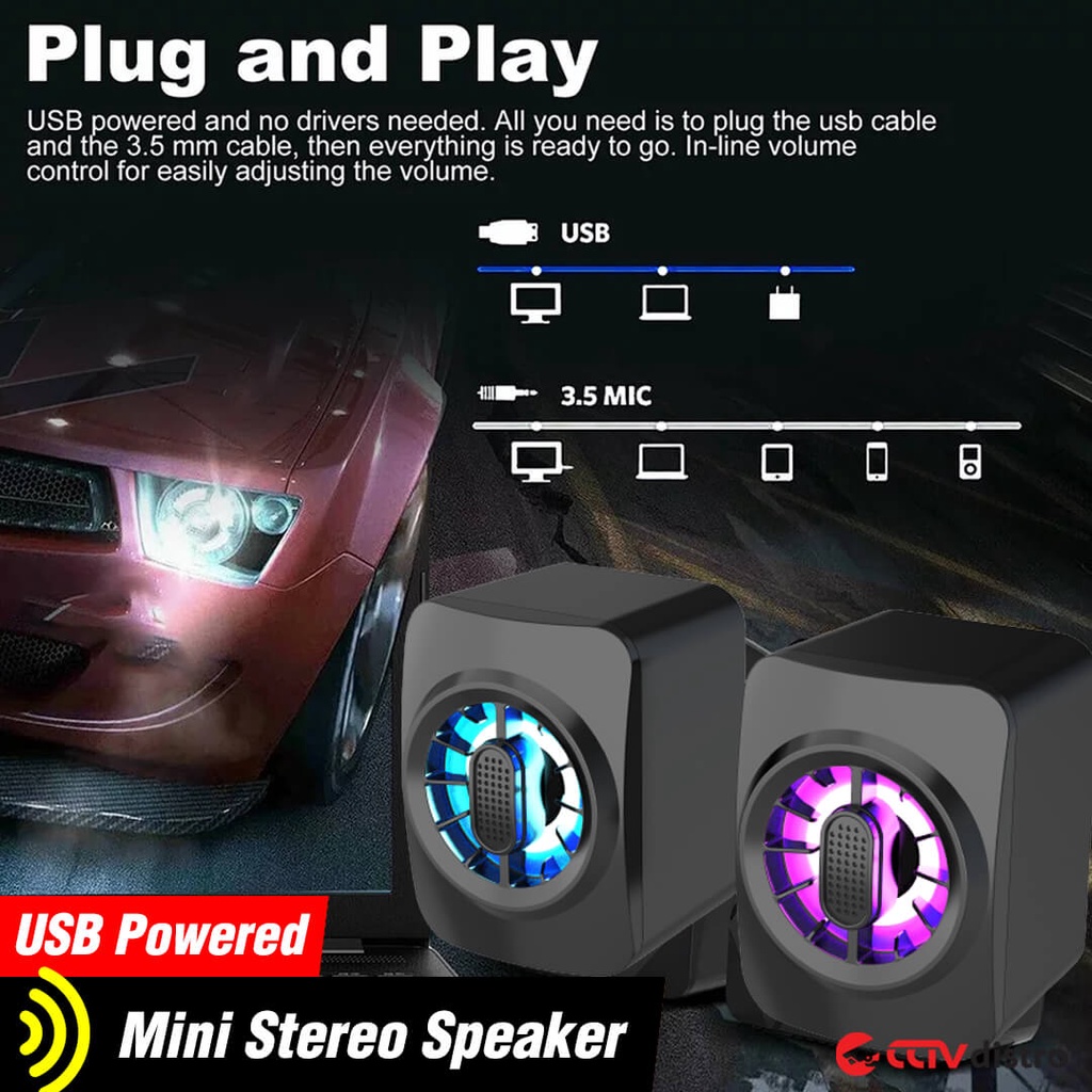 A10 Speaker USB Aktif Mini Speker Kecil Spiker Laptop PC Komputer TV Bass RGB Gaming Active Portabel