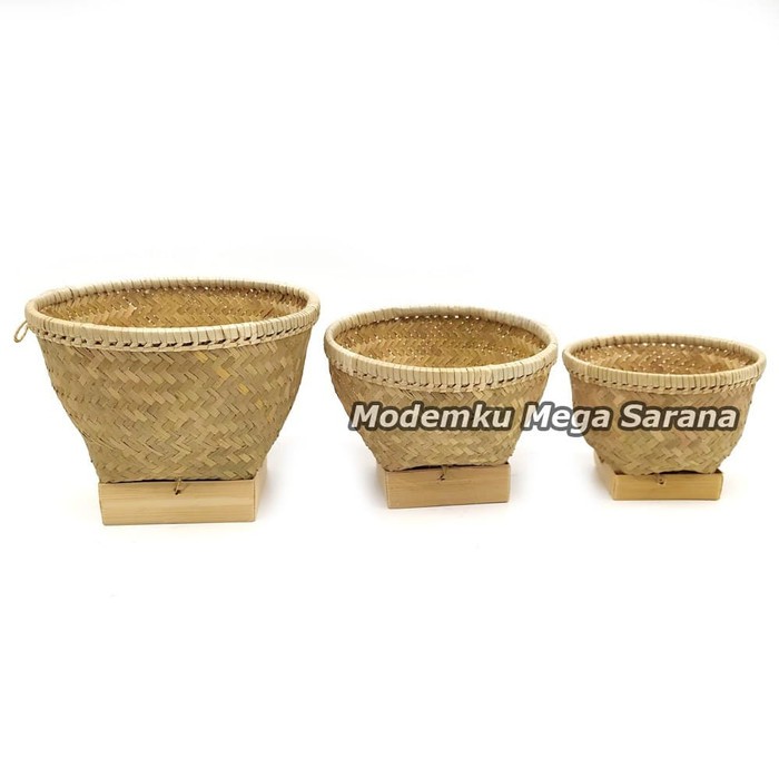 Rice Bowl Wakul Nasi Ceting Bakul Tempat Nasi Anyaman Bambu Isi 3 pcs