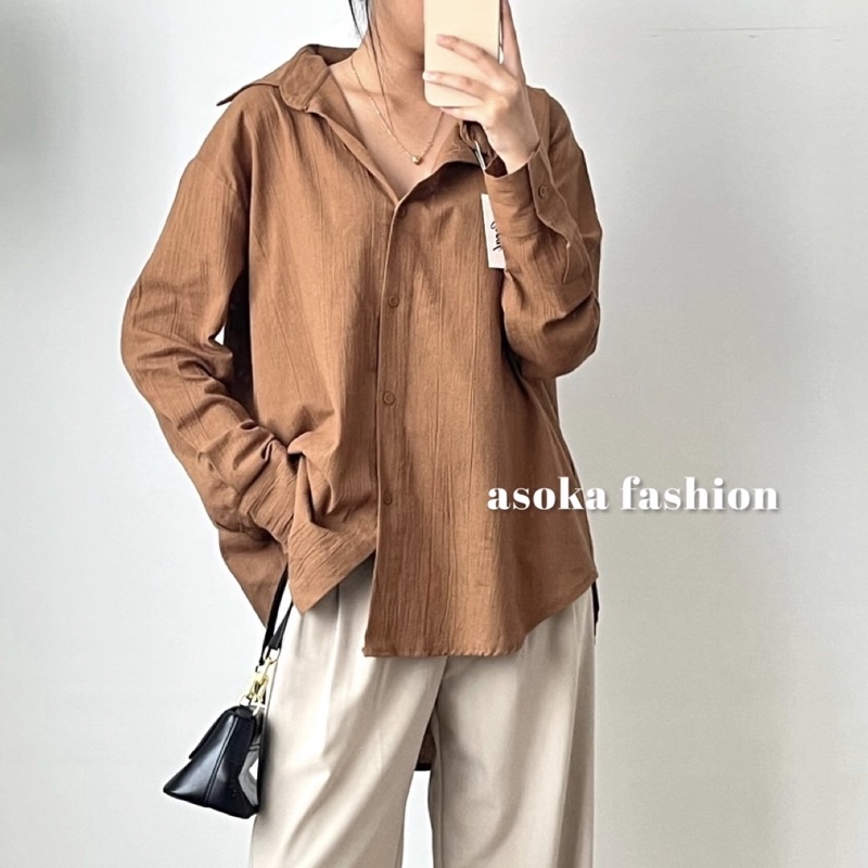 ASOKA Suki Shirt 2022 - Kemeja Crinkle Basic Oversize Atasan Wanita - Bumil Friendly - Basic Shirt