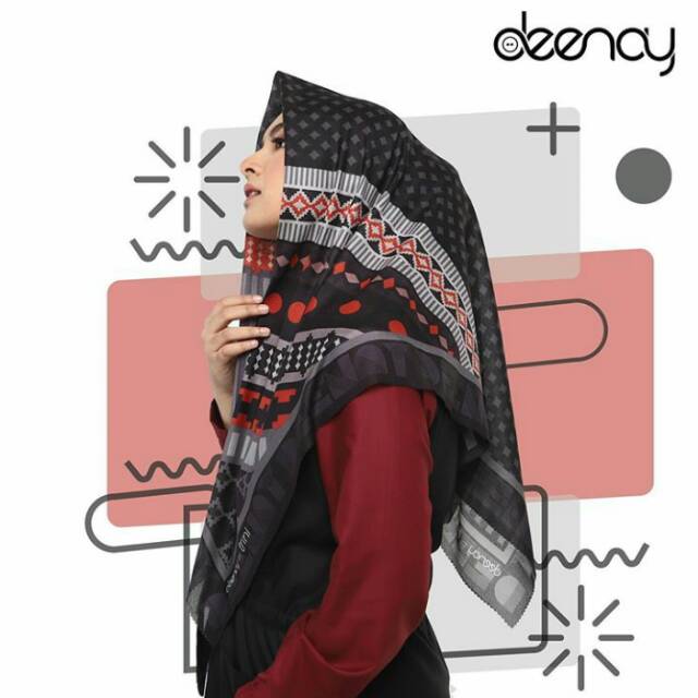 SHIRIN BLACK - Kerudung Deenay Original Voal Scarf Printed Motif