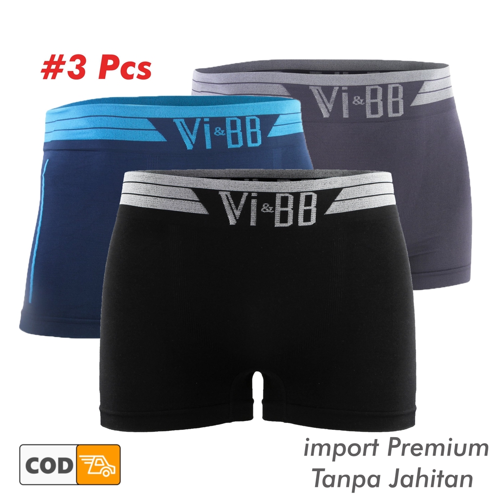[COD] Ready  Vi&BB - 3 Pcs Celana Dalam Boxer Pria - Bahan Spandex Rajut Original
