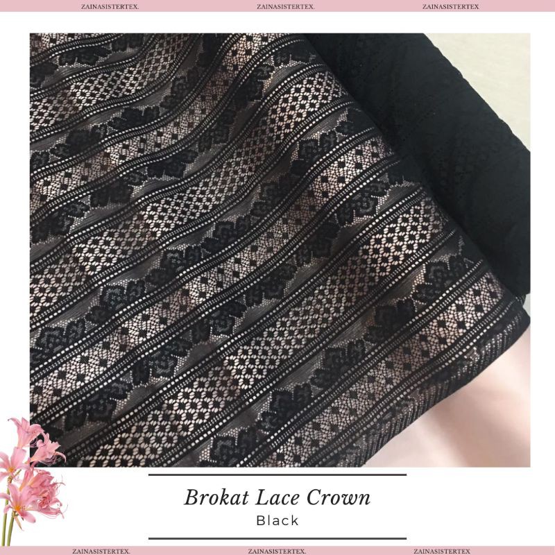 Kain Brokat Lace Salur Crown Meteran Mewah Premium Warna Hitam Black