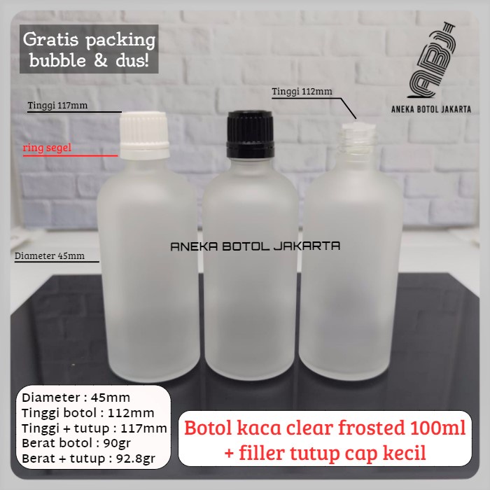 Botol kaca serum clear frosted 100ml filler tetes segel cap kecil