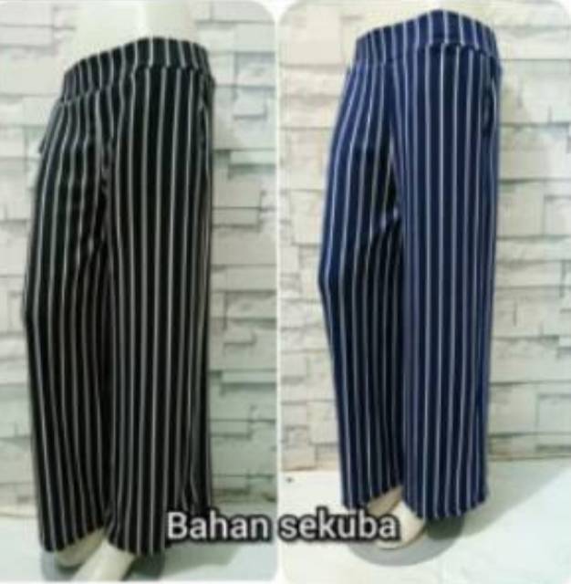 Kulot Panjang Scuba Salur Dewasa/Celana Kulot Panjang Strip Motif Salur