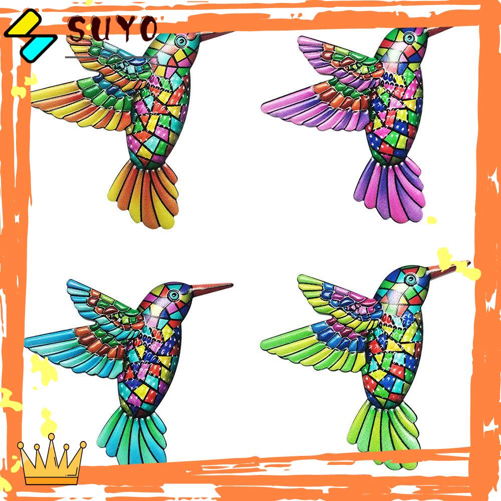 Suyo 4PCS Ornamen Burung Kolibri Bahan Metal Untuk Dekorasi Kamar Tidur / Indoor / Outdoor